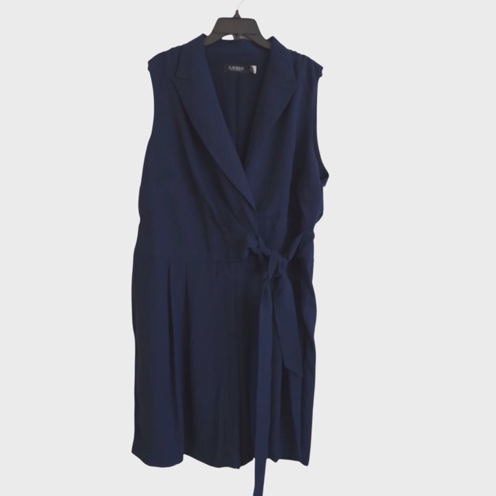 Lauren Ralph Lauren Belted Georgette Sleeveless Romper Blue Size 18W - Picture 2 of 9